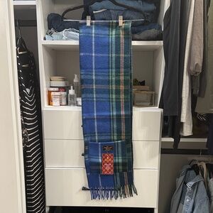 Patrick King Blue and Green Plaid Wool Scarf